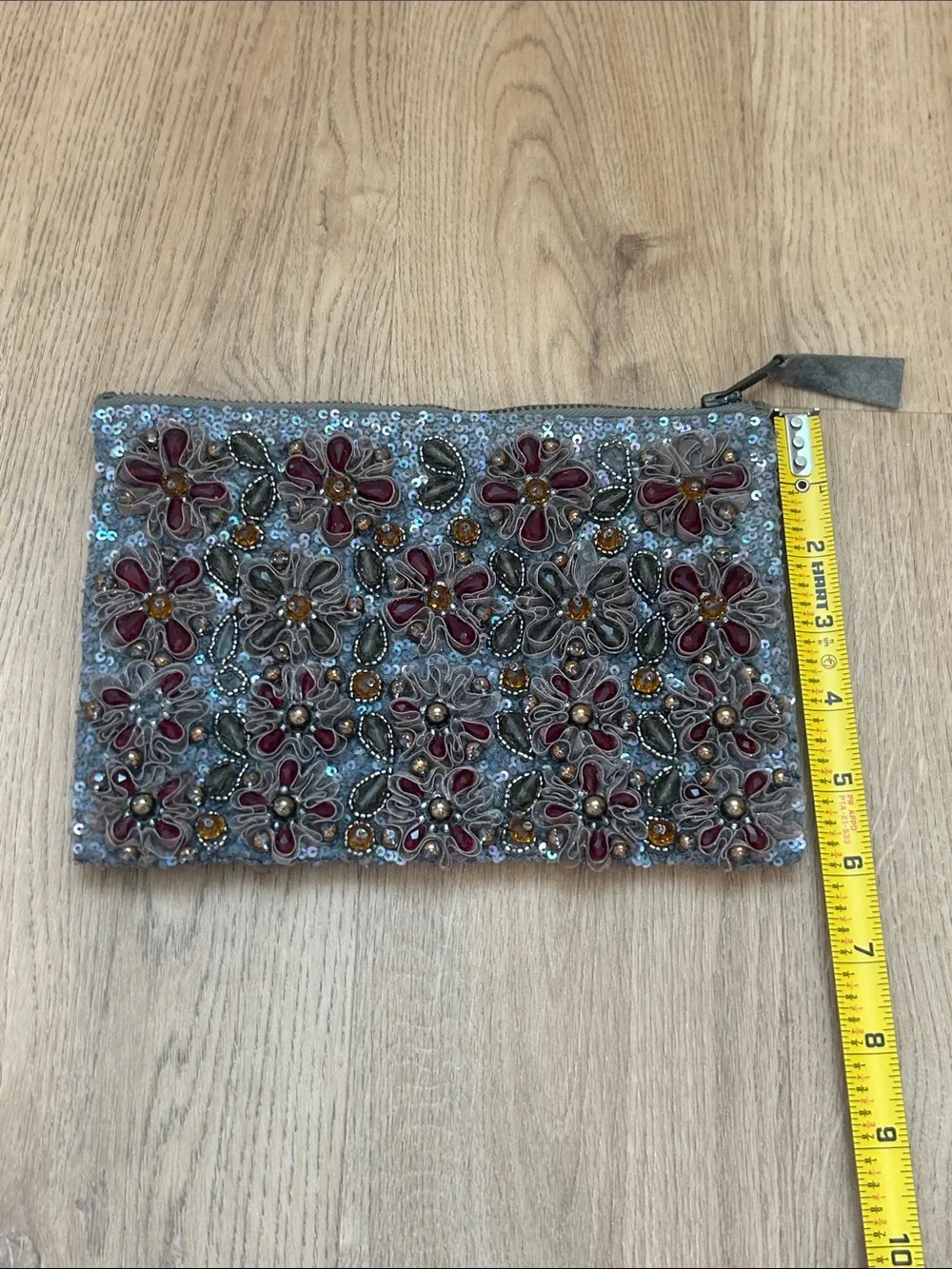 Anthropologie Sequin Beaded Floral Clutch Pouch EUC